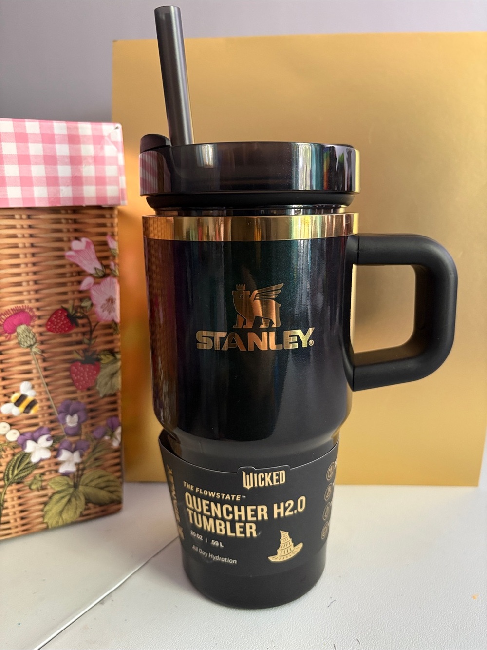 Stanley Wicked Black and Gold Insulated Handle Tumbler with Straw